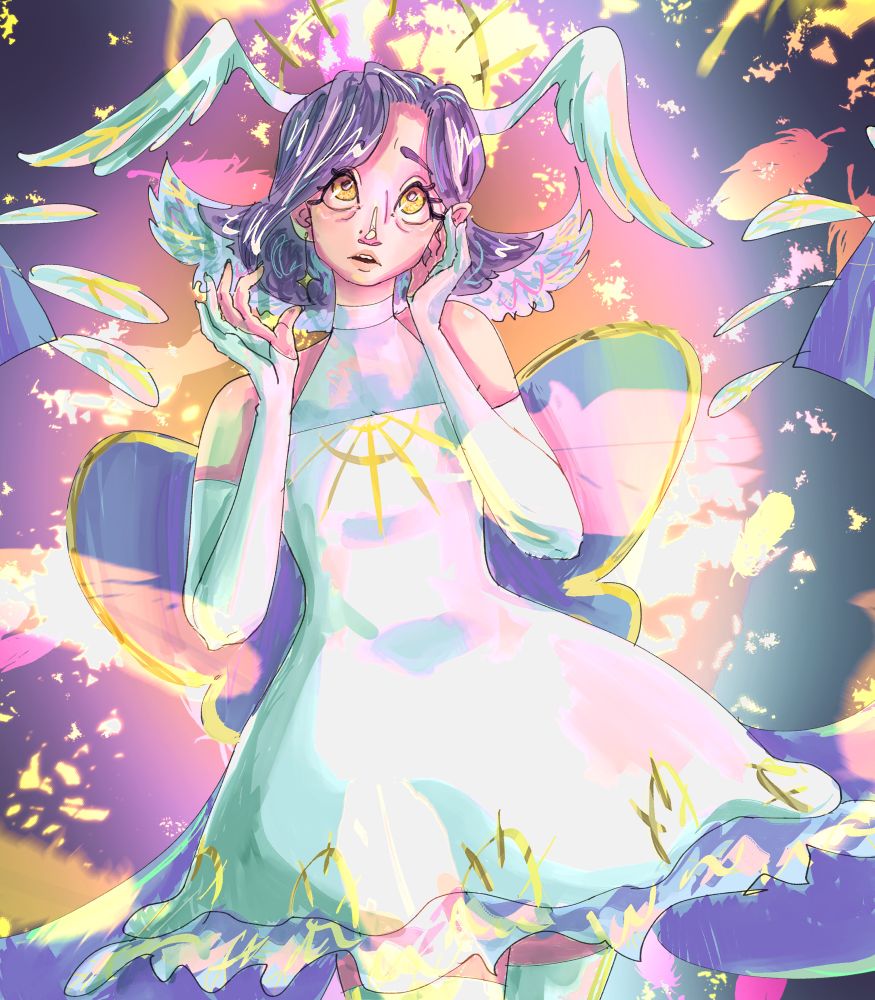 first piece of the year, a drawing of my angel soma bathed in light