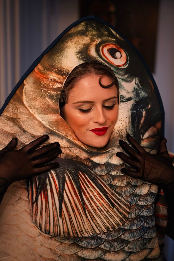 Sara in her reverse mermaid Halloween costume