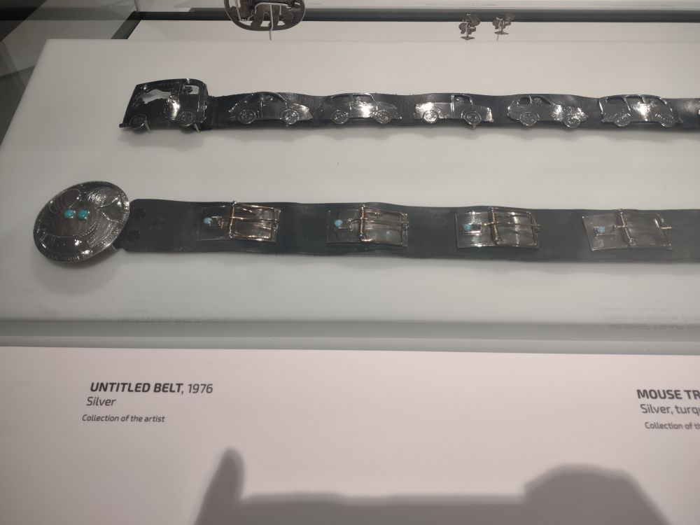 Belt with silver cars and belt with silver mousetraps 
