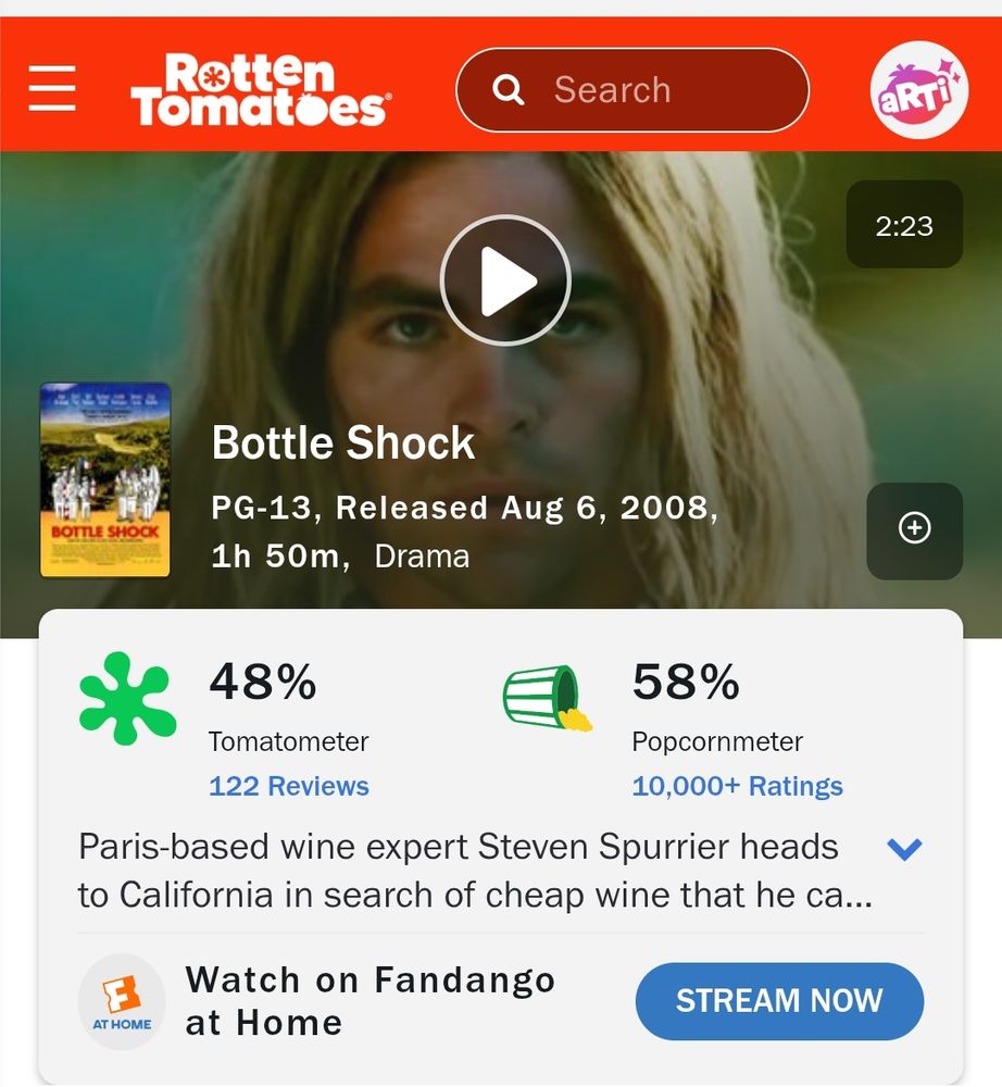 IMDb screen for Bottle Shock