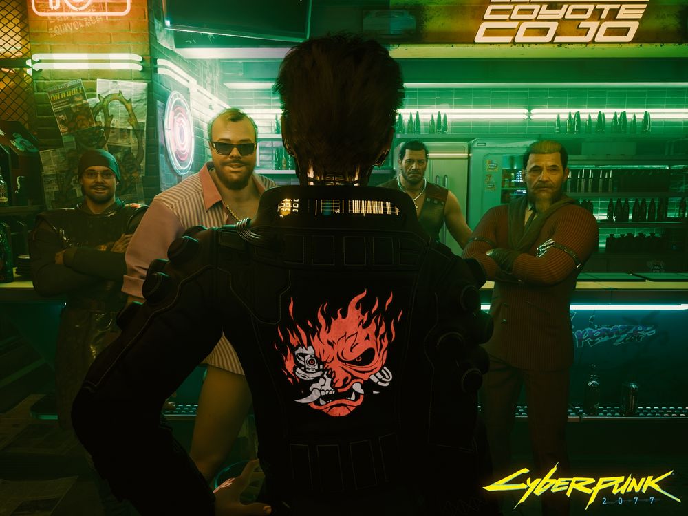 female v entering the Coyote Cojo bar with Gary, MR Hands, and Jesse Johnson. yeah believe it or not thats the actual characters name.