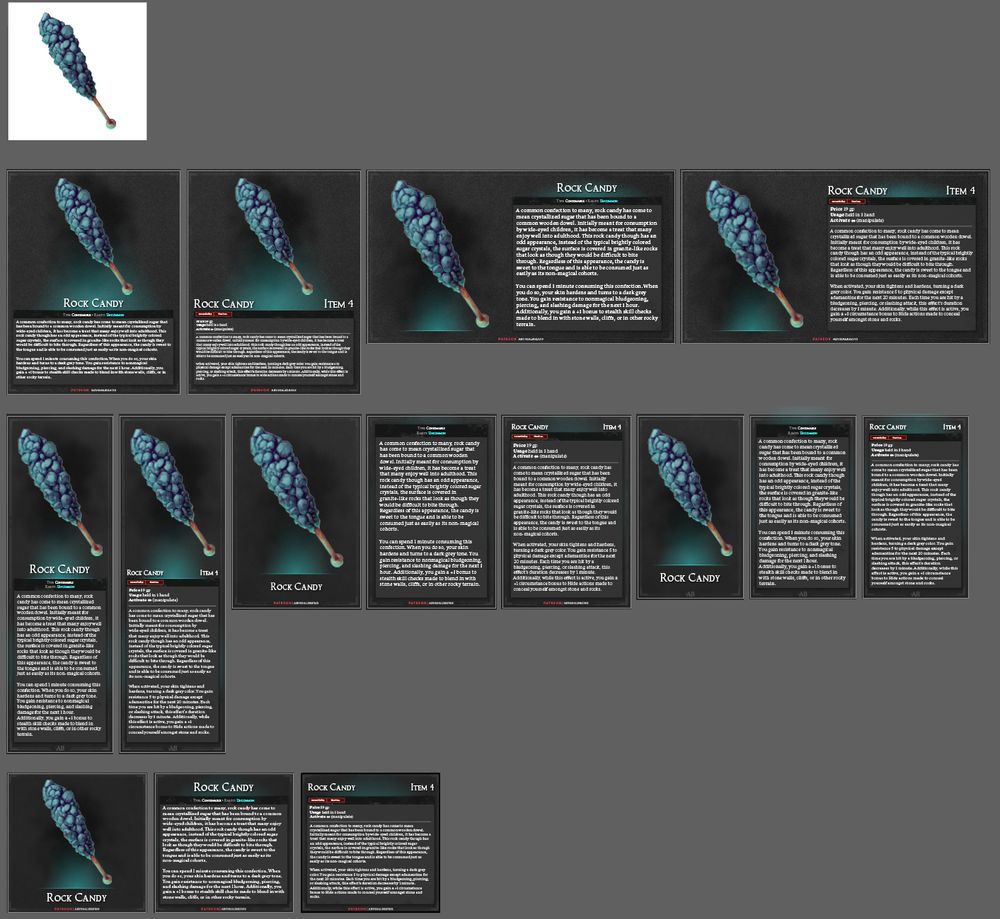 A set of artboard in Adobe Illustrator showing all of the formats that we create AbyssalBrews items in.