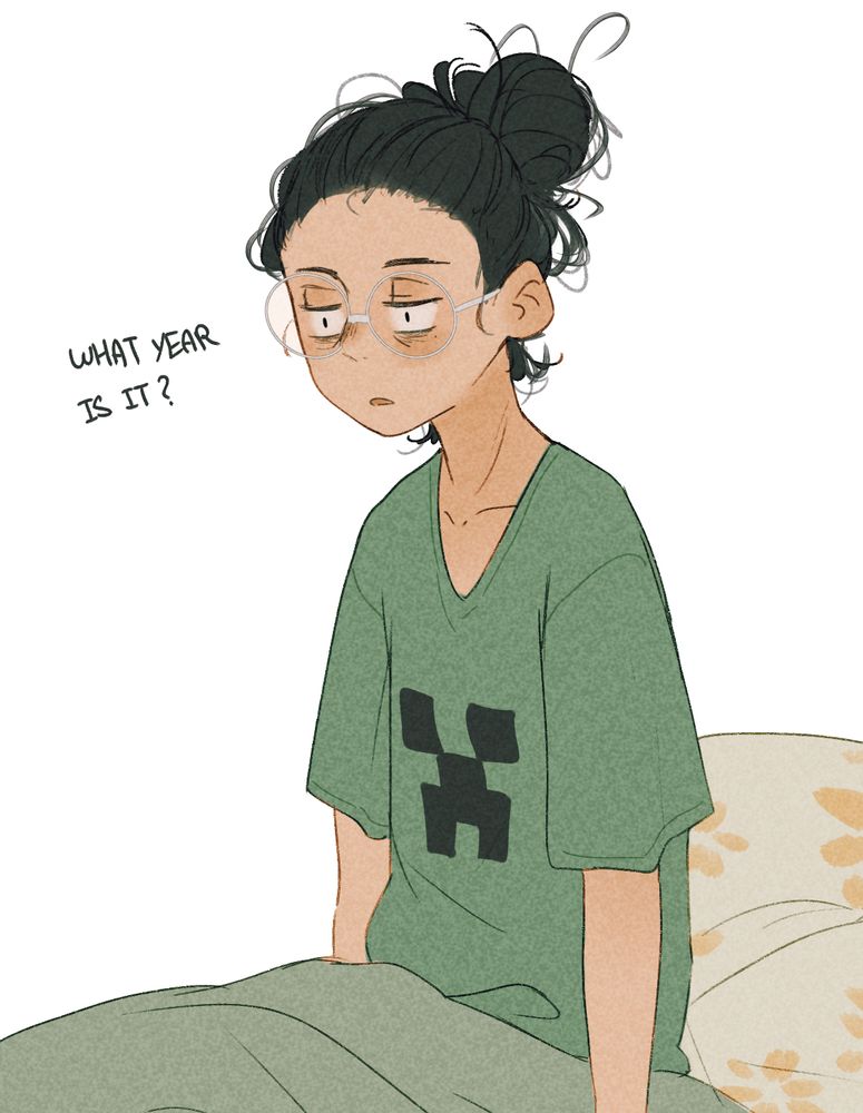 an artwork of Spindle having woken up from "one of those" naps, with the caption "what year is it?" 