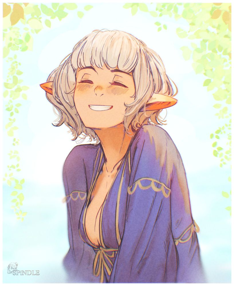 SPiNDLE's character, Asimov, smiling (this was also during her short hair period)