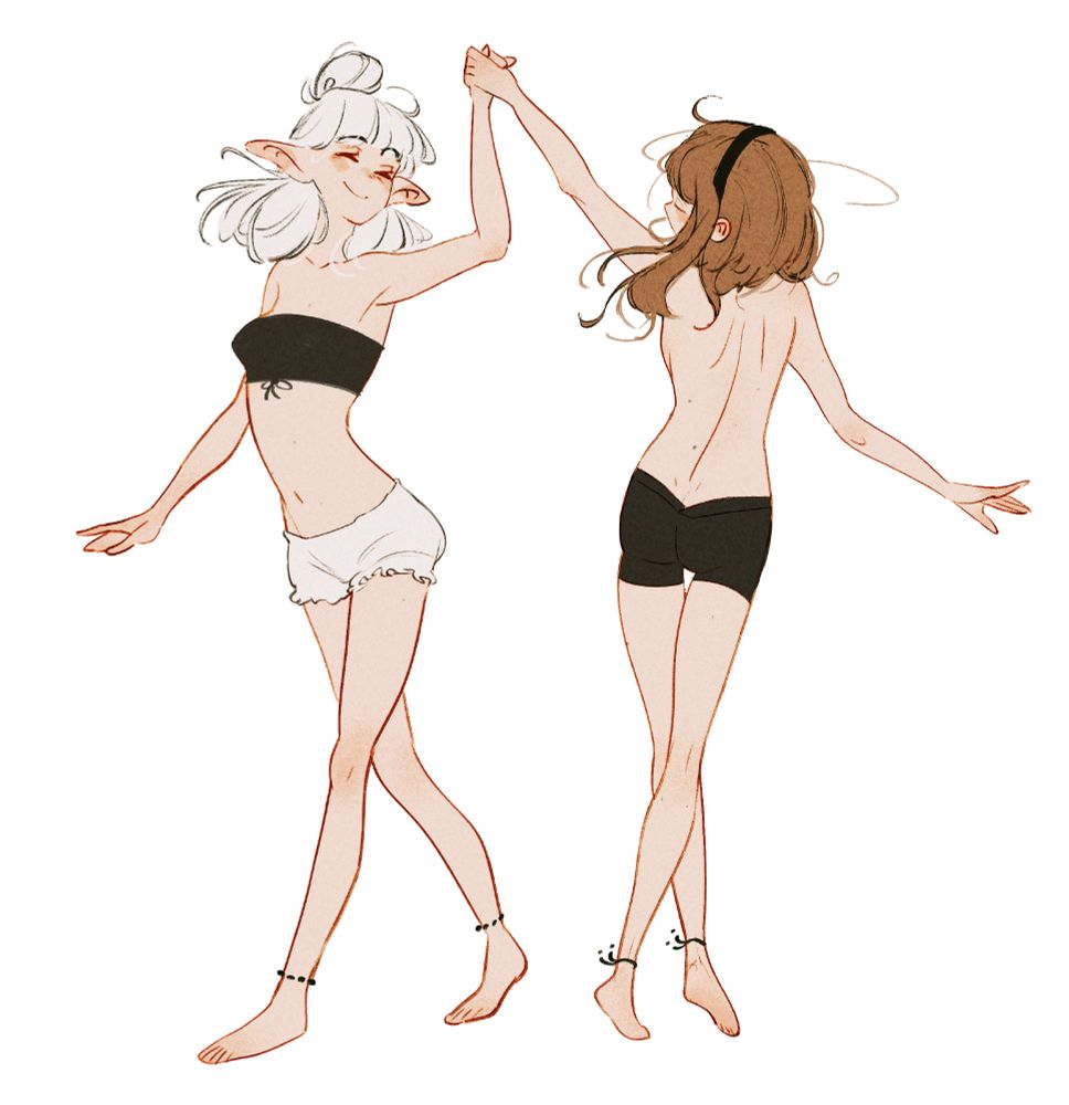 a doodle by spindle of the characters Asimov (on the left) and Ottilie (on the right) dancing with each other