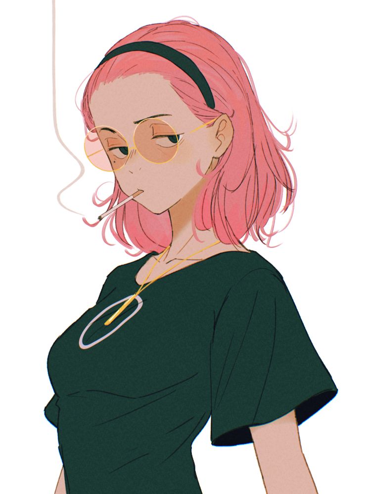 a doodle by Spindle of a random pink haired character, smoking