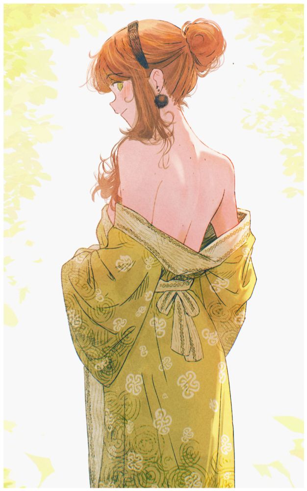 An illustration by Spindle of the character Ottilie wearing a green robe showing her bare back