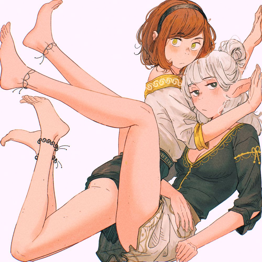an artwork by Spindle of the characters Ottilie on top of Asimov as if they're stuck in the imagb borders