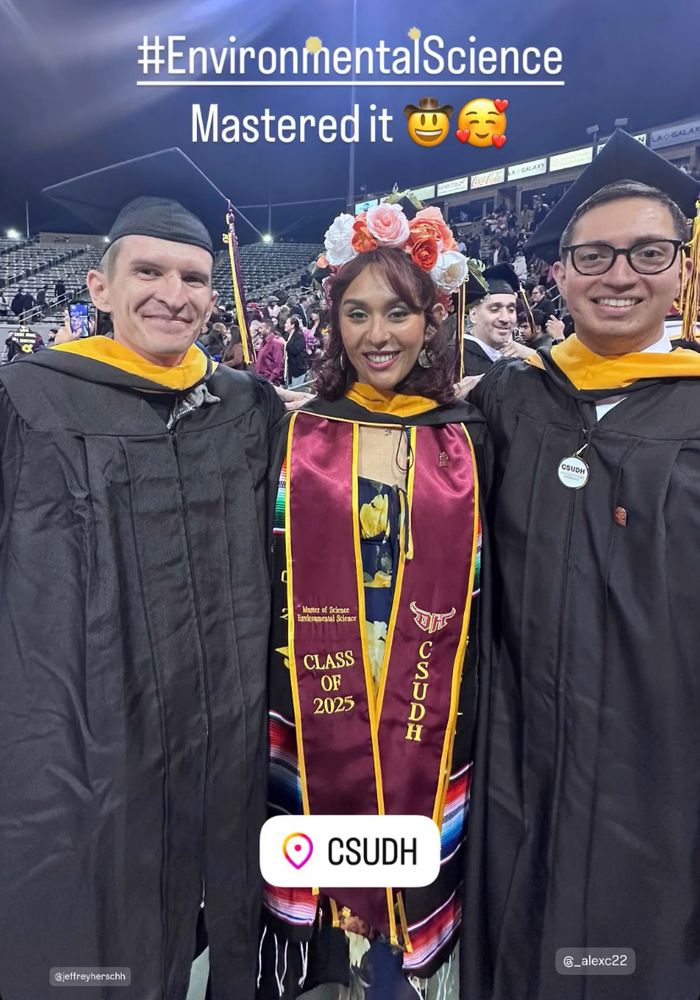 Iliana Sansur posing with CSUDH faculty at graduation.