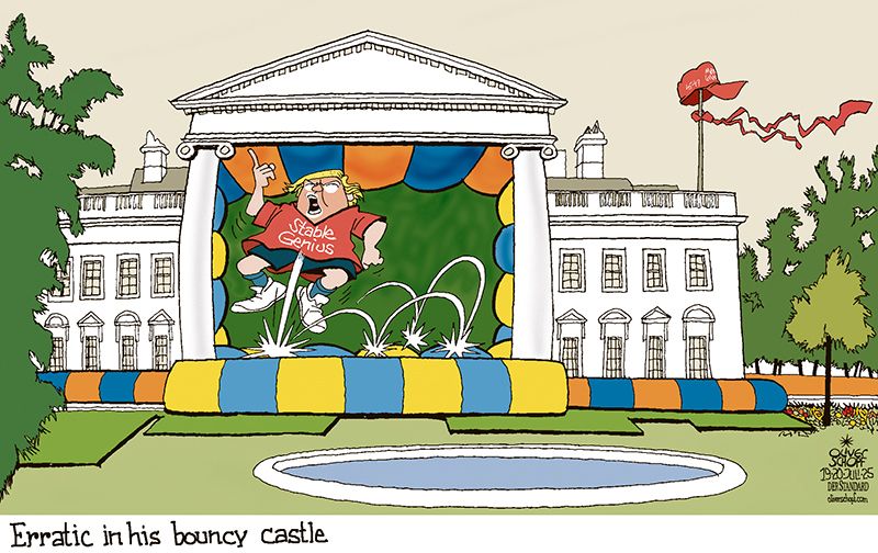 Trump, erratic behavior, bouncy castle, stable genius, The White House, politics, tariffs, Ukraine, Russia, Putin, child