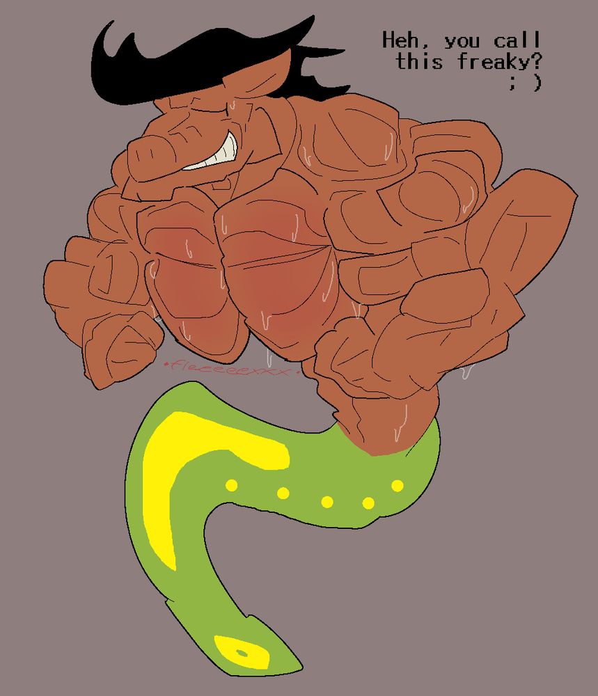 Aaron the sea horse monster from Undertale. A manly, sweaty stud. He's flexing so hard, his pecs blush red. 