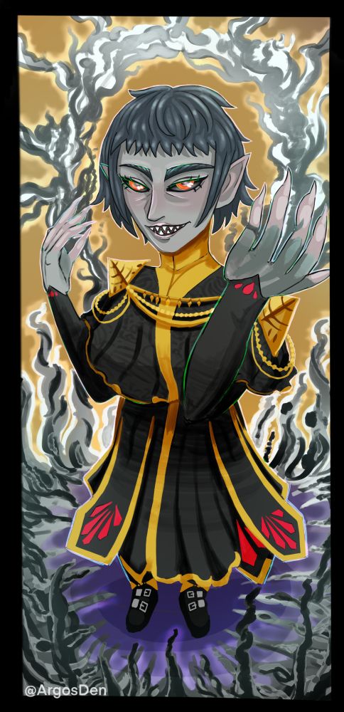 Shown is a female character casting blackflame magic, it's a birds perspective shot 