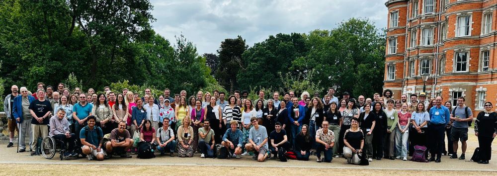 Group photo of the BMS conference participants in front of the Royal Holloway University of London.