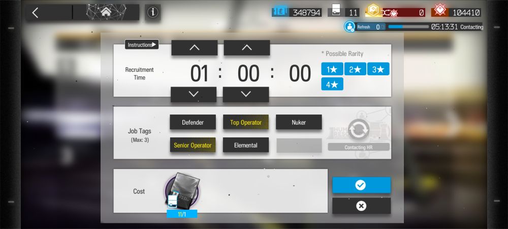 Arknights recruitment showing both Top Operator and Senior Operator tags