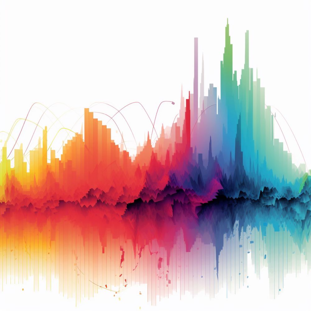 Representation of a chromatogram where peaks represent proteins measured across time in a mass spectrometry experiment.