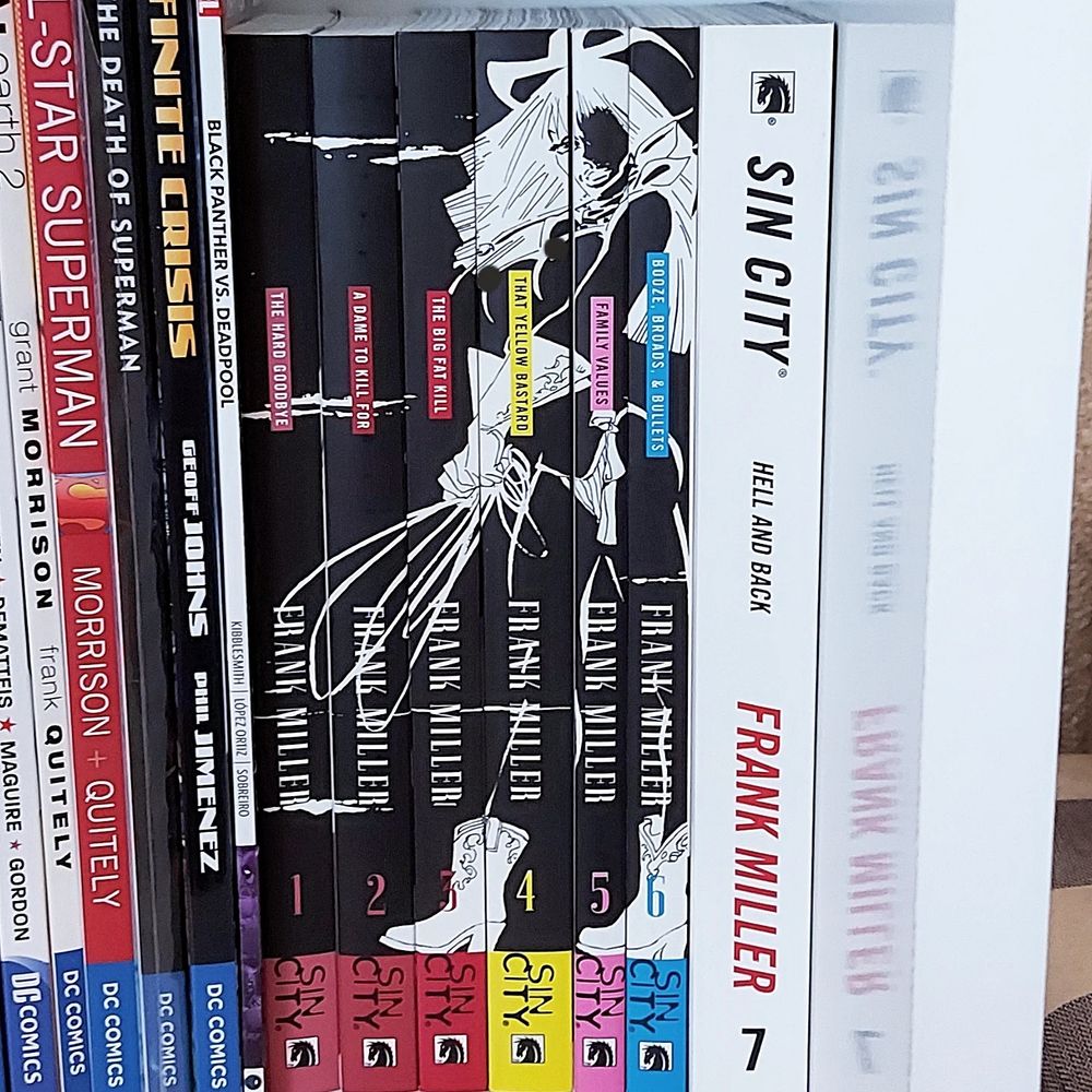 Yes, my actual bookshelf.

#sincity #frankmillerssincity #frankmiller #bookspines #nancycallahan #graphicnovels #blackandwhitecomics #comicnoir #marv #marvsincity #lucille #kevin #avalord #worthdyingforworthkillingforworthgoingtohellfor #dwightmccarthy #jackieboy #miho #deadlylittlemiho #manute #gail #johnhartigan #roarkjunior #thatyellowbastard #thesalesman #thecustomer #thehardgoodbye #adametokillfor #thebigfatkill #thecustomerisalwaysright #censorednipples 