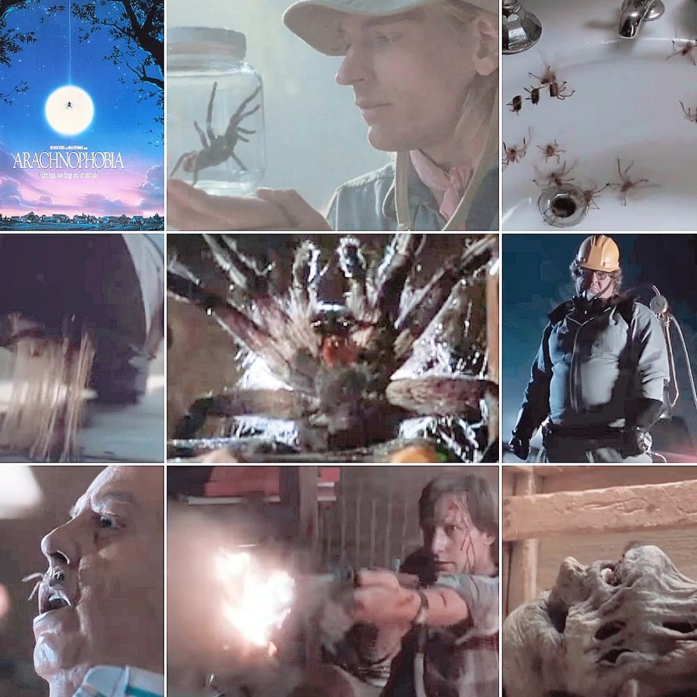#octoberhorrormoviechallenge #31horrorfilms31days 🎃 

#day23 - #arachnophobia 

If you have fears/phobia of spiders then this might give you nightmares.
Those are real spiders in the movie, but obviously they were harmless & non lethal. The general/big boss spider however can have a nasty bite, but they were all handled by a entomologist. 
In some scenes the big spider was animatronic & was handled by Jamie Hyneman from MythBusters.

Great cast, but the one who steals the show is John Goodman, who plays this weirdo, but awesome, bug exterminator who really takes his job seriously, it's definitely a role meant for a character actor known for playing eccentric, crazy characters. 

And for those who actually do love spiders, don't worry, no spiders were harmed while making the movie.

#generalspider #bigbob #juliansands #ripjuliansands #killerspiders #spiders #squashed #johngoodman #bugexterminator #rocknroll #roybrocksmith #jeffdaniels #decayedcorpse 
