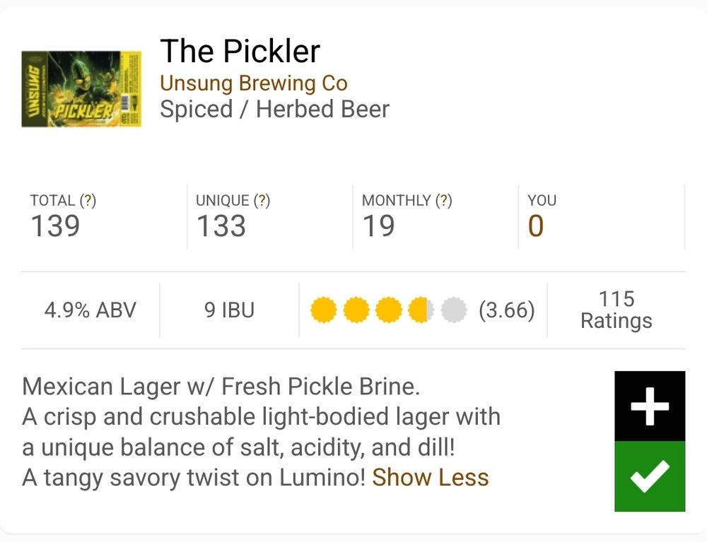beer description of the pickler by unsung brewing co. says it's a Mexican lager with fresh pickle brine.