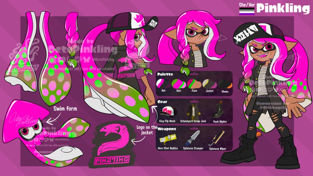 A character reference Sheet for my Splatoon Ink Sona, Pinkling