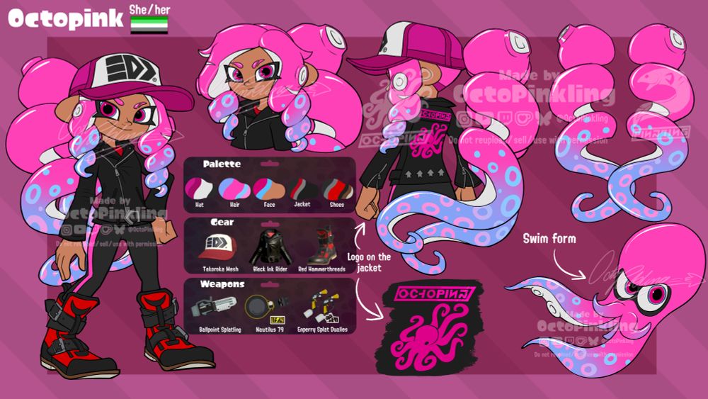 A character reference Sheet for my Splatoon Octo Sona, Octopink
