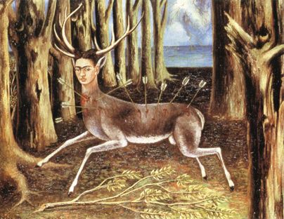 The wounded deer by Frida Kahlo, is a painting of a deer being hunted by arrows with the head of Frida as the deer.