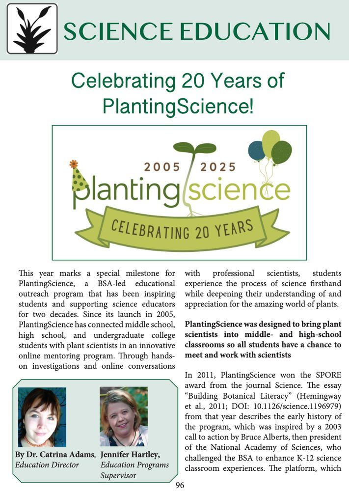 Opening page to the Plant Science Bulletin article on Planting Science.