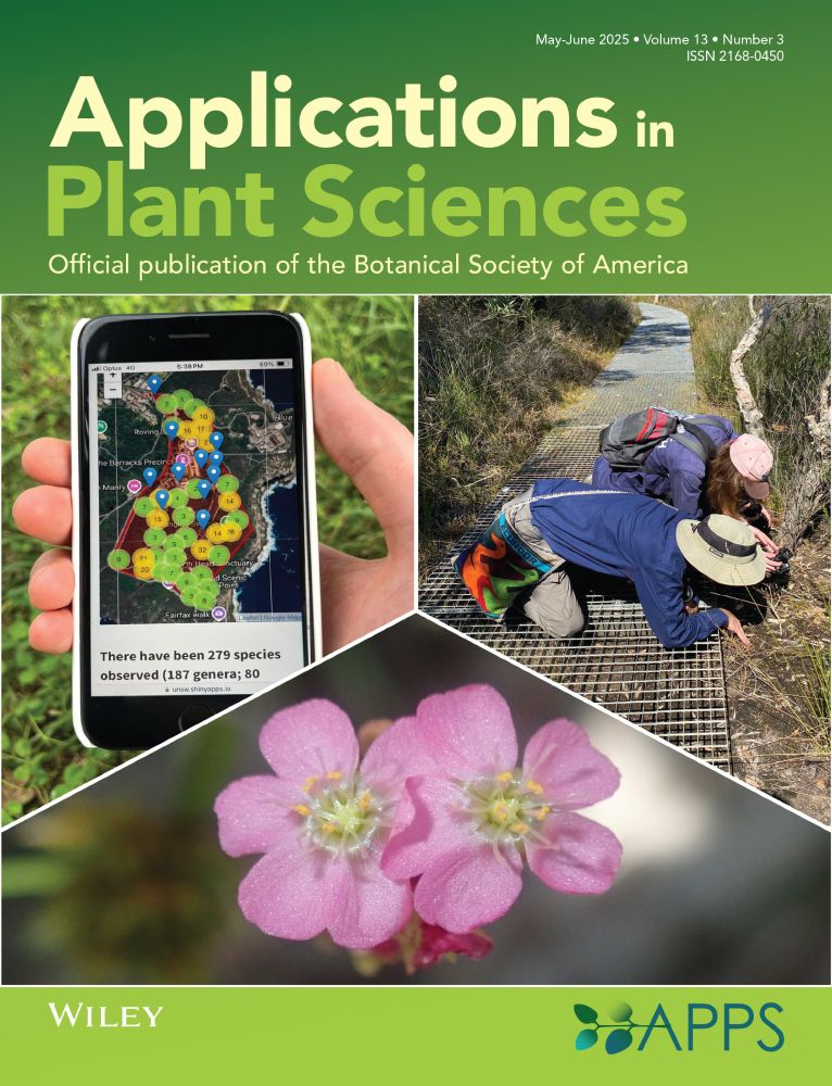 Mosaic of three images. Top left, someone holding a mobile phone using the infinitylists Shiny app. Top right, two botanists on a boardwalk in a Melaleuca swamp in northern Sydney, looking closely at a small plant on the ground. Bottom, pink flowers from a rosy sundew (Drosera spatulata).  Photo credits (clockwise from top left): Kate Mesaglio, Hervé Sauquet, Thomas Mesaglio