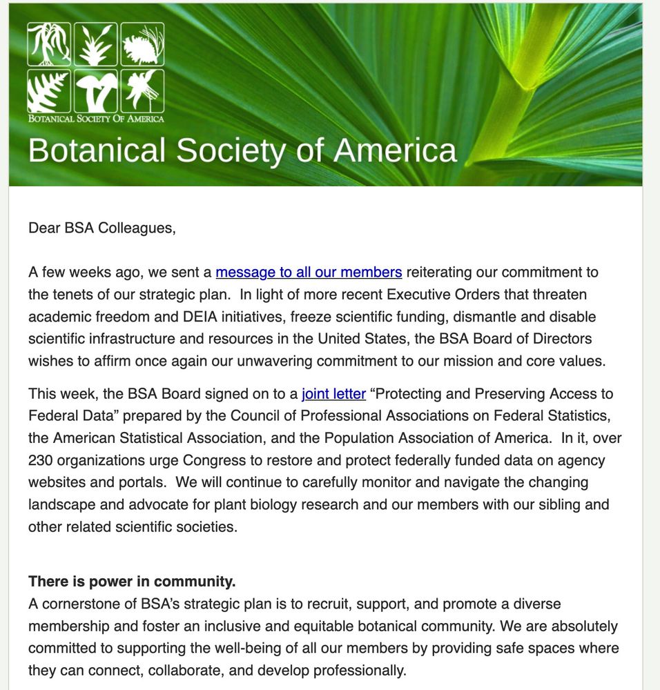 Screenshot of the Botanical Society of America's statement on Supporting our Community and Making our Voices Heard.  