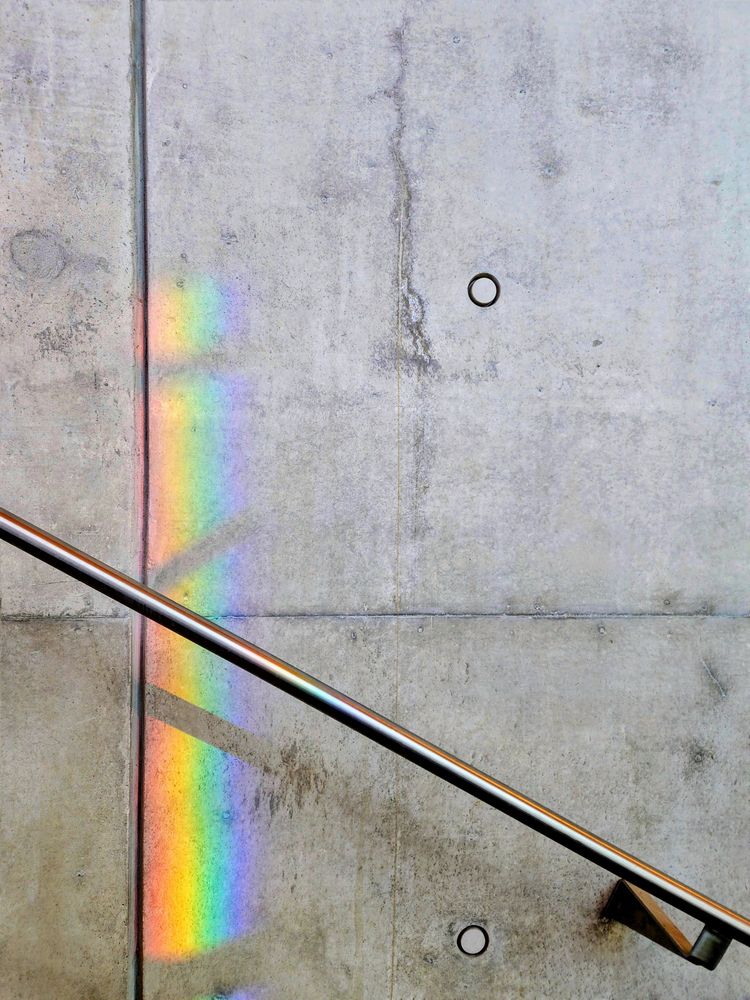 A prismy reflection on the wall of a stairwell at Etobicoke Creek Transitway Station in Mississauga Ontario 