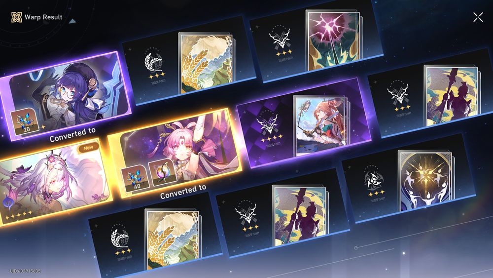 10-pull from Honkai Star Rail with a double-five star of Castorice and Fu Xuan