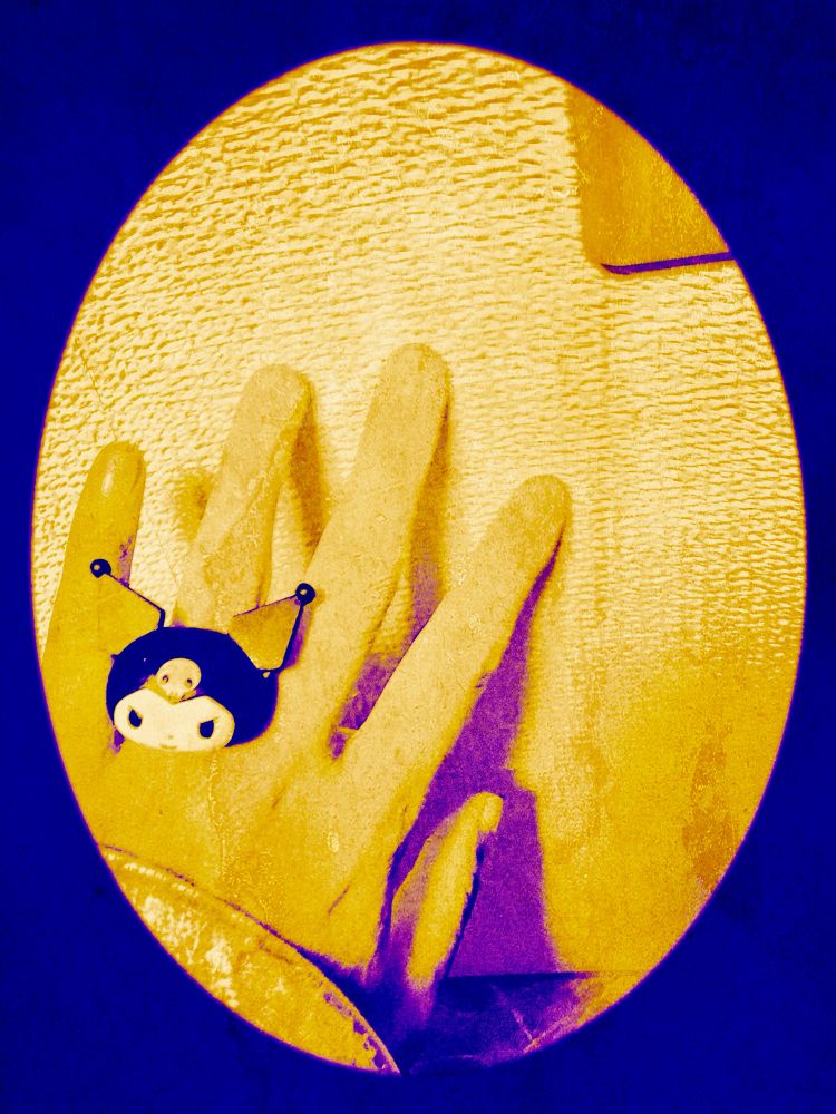 左手にクロミちゃんの指輪を嵌めた写真