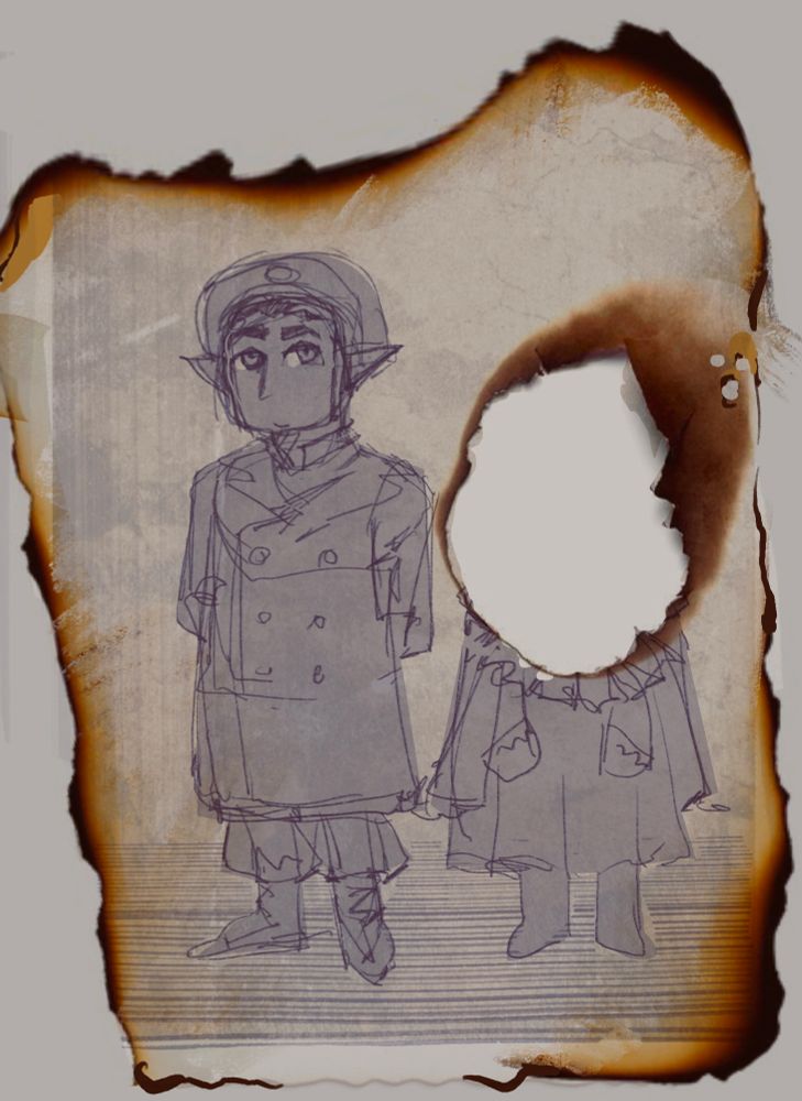 Art of a burned photo of Nikolai and his sister. Her face is burned out