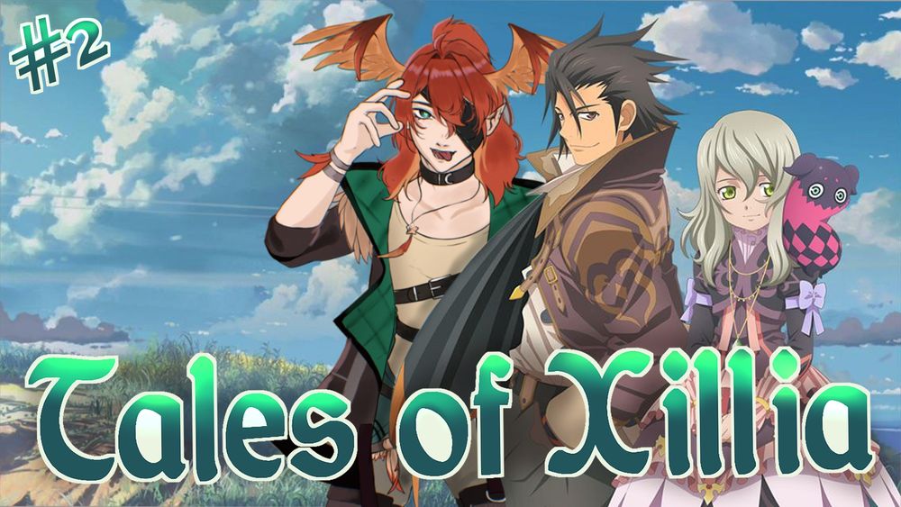 Miniature pour le deuxième stream sur Tales of Xillia du vtuber Knight_Percy. On y voit trois personnages, une petite fille aux cheveux cendrées, accompagnée d'une marionnette. Un homme aux cheveux sombres portant une écharpe, et Percy prenant la pose à sa gauche. 
Le texte Tales of Xillia est écrit en plein milieu 