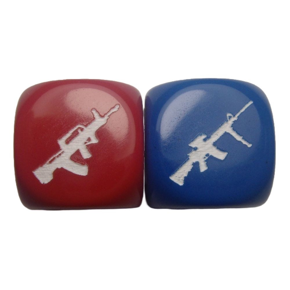 Red and blue dice with machine guns for PRC and ROK Alliance