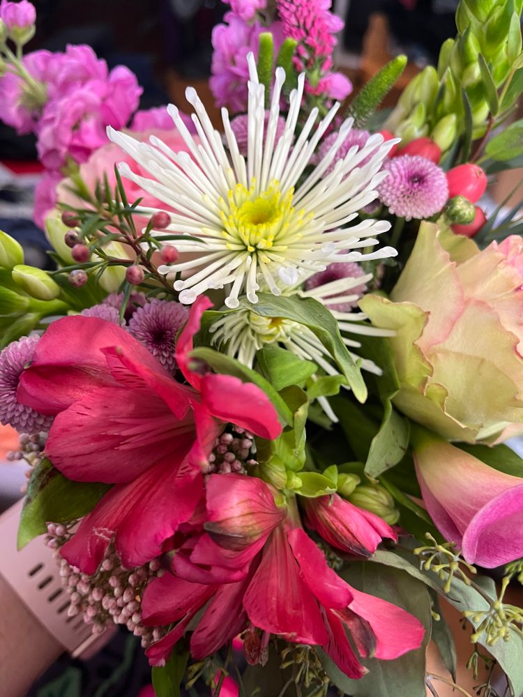 Beautiful bouquet of assorted pink and white flowers.