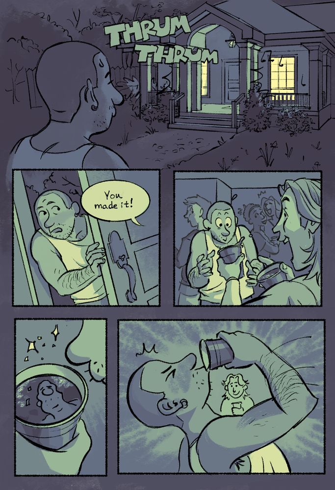 Ty, a white trans man with facial stubble and a shaved head, arrives at a house party with trepidation. He is welcomed in and offered an unknown drink in a plastic cup. He downs the drink quickly while his friend watches mischievously. 