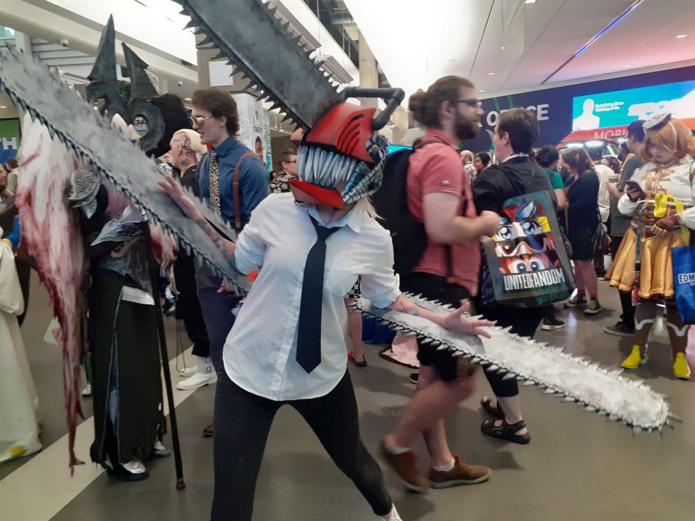 The manga character Chainsaw Man, actually played by a woman in a great costume.