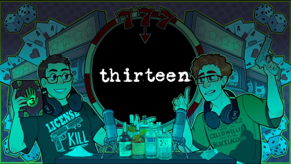 Cameron and Justin sitting at a table with coke, booze, and joints with the title card for the movie Thirteen (2003)