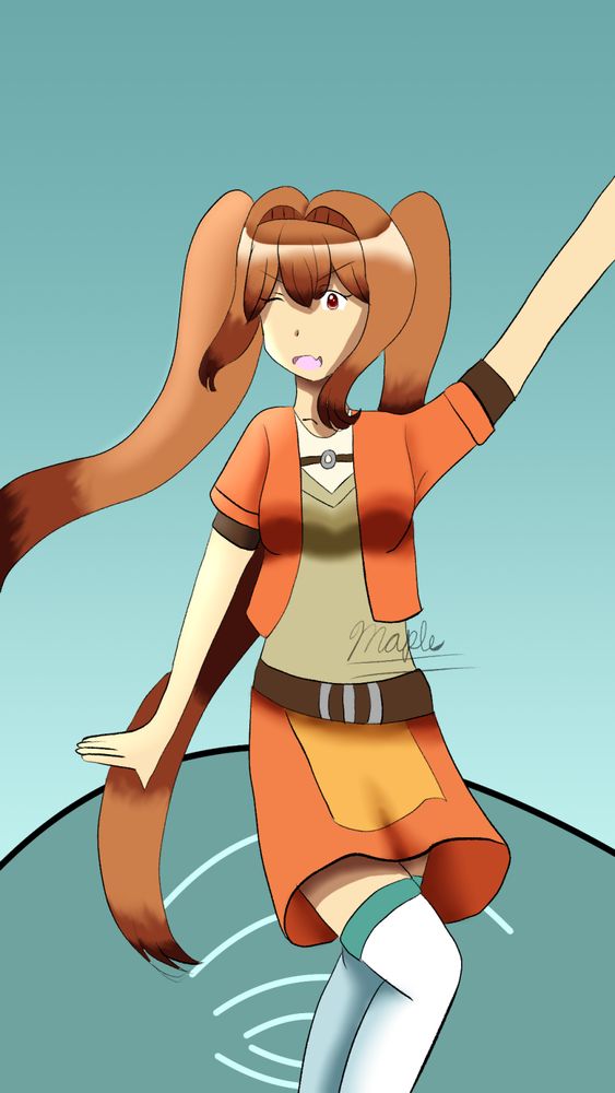 A teenage girl with auburn twintails and red-brown eyes.