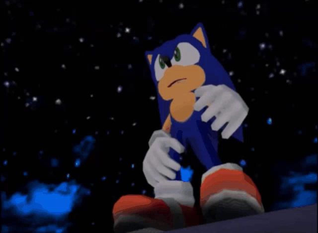 sonic the hedgehog is standing in the dark looking up