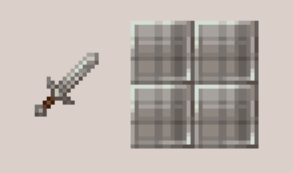 An Iron Sword next to an Iron Block being tiled in a 2x2 formation.