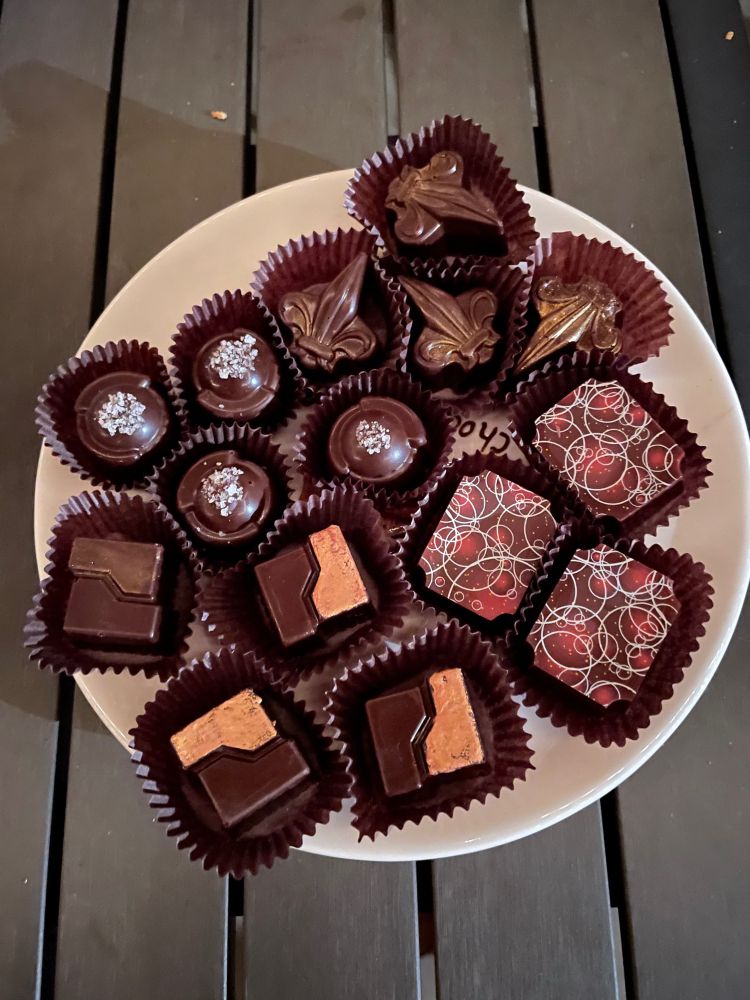 A plate of decorative chocolates 