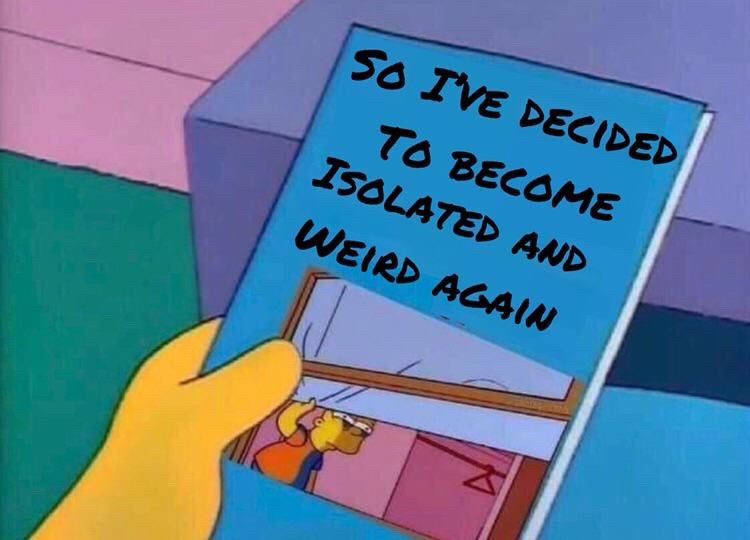 Simpson’s cartoon with book cover saying “so I’ve decided to become isolated and weird again”