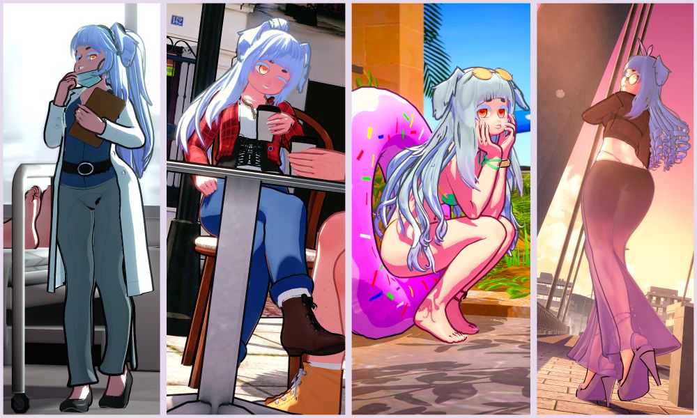 A collage of one of my OC's, a dog woman named Phoebe