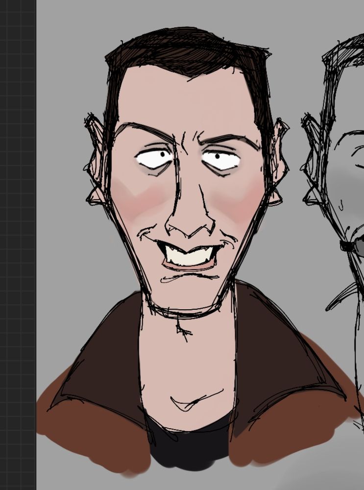 A stylized sketch portrait of the tan jacket character from phasmophobia.