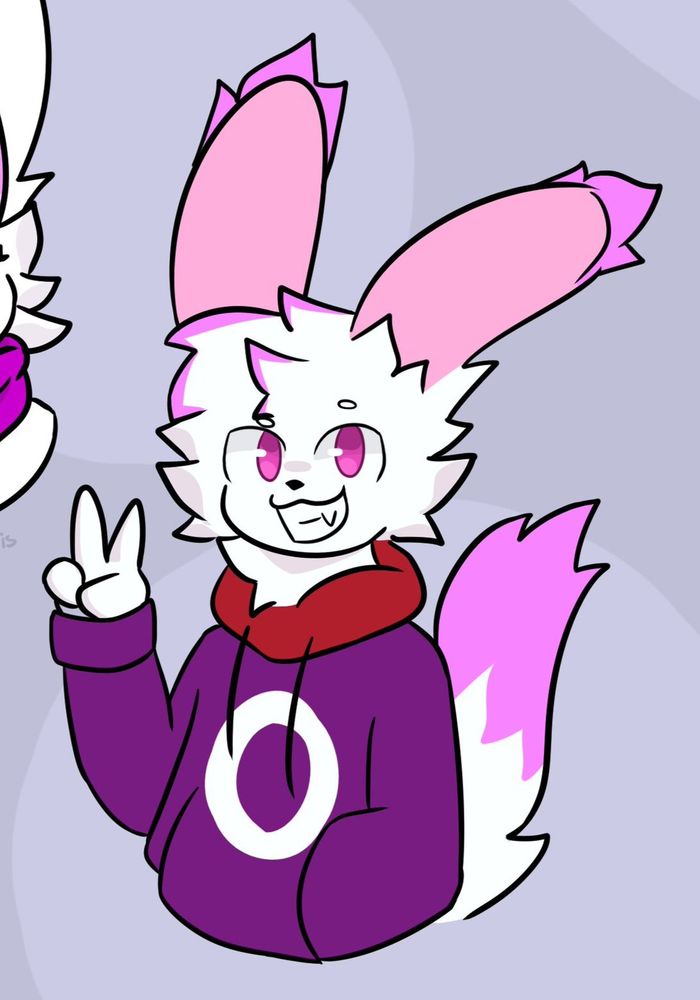 Kitz the rabbit-fox thing wearing a Rayman hoodie

i forgot who drew this one, chances are they're probably not on bluesky either