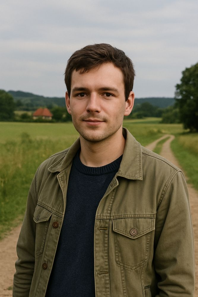 ChatGPT generiertes Bild eines jungen Mannes in ländlicher Umgebung.