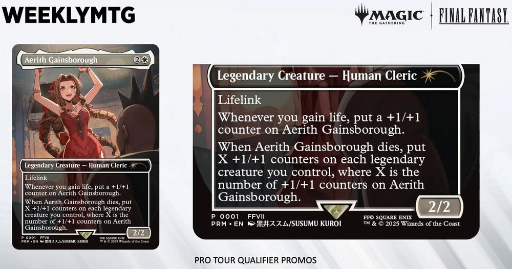 A cool new MTG card with Aerith on it about to put someone DOB to a steel chair