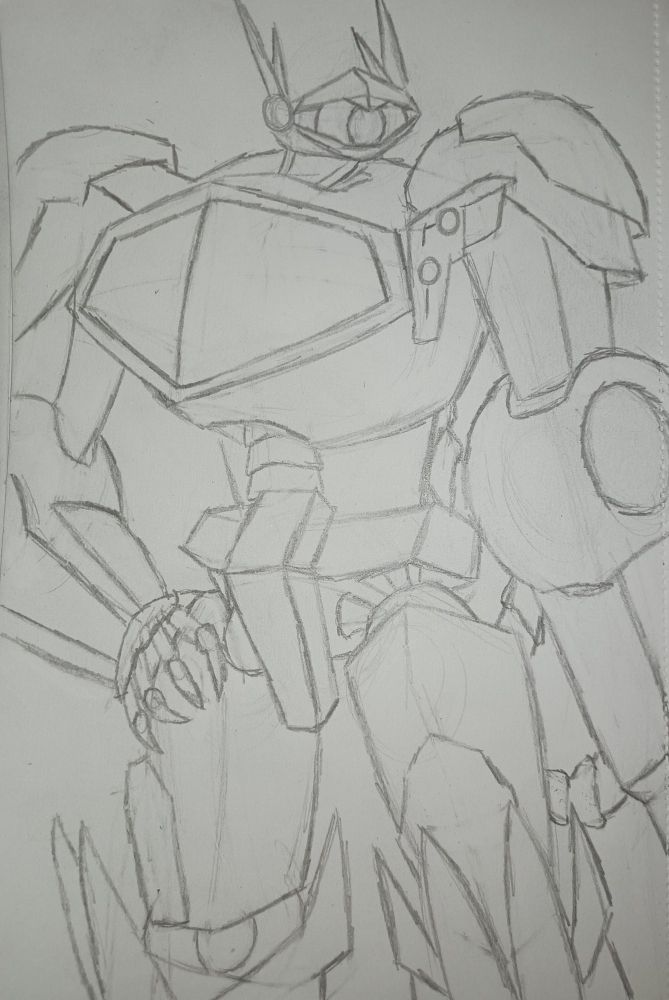 A sketch of transformers Prime shockwave, I was tasked with trying to focus on his beefy, bulky figure. Head needs work