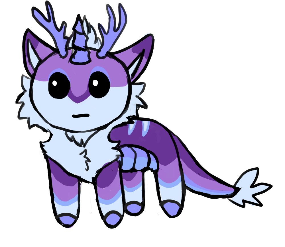 An "autism creature" version of Stormy, a purple and light blue kirin-wolf.